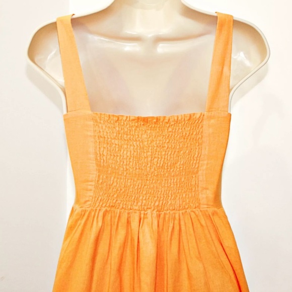 TAHARI Linen Blend Wide Stripes Pockets Pleated Bodice Maxi Dress in Orange Sz 2 - Picture 9 of 15